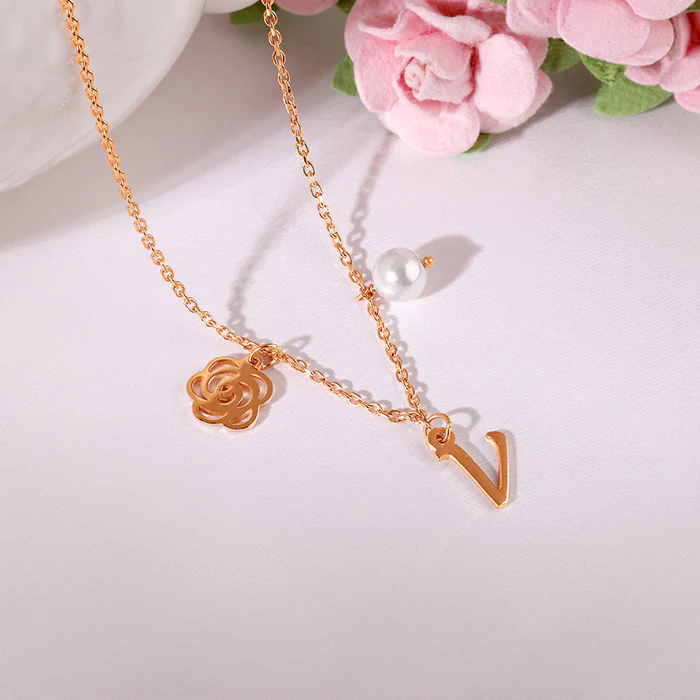 Rose Gold Pearl Rosey Personalised Necklace - Image 3