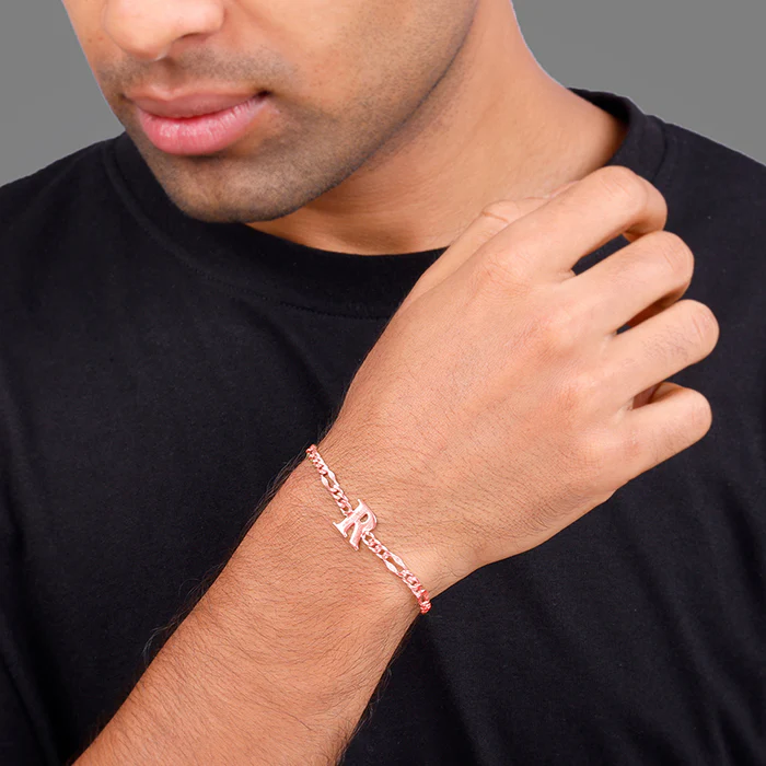 Rose Gold Personalised Alpha Initial Bracelet For Him - Image 3