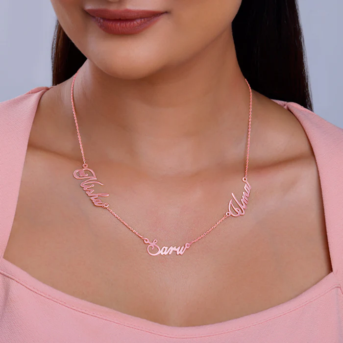 Rose Gold Personalised Bestie Trio Name Necklace - Image 3