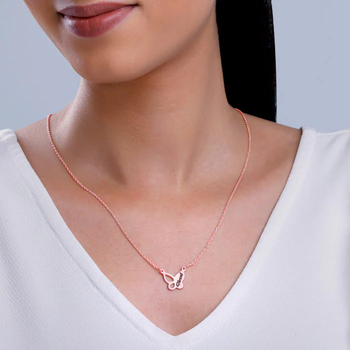 Rose Gold Personalised Butterfly Necklace - Image 4