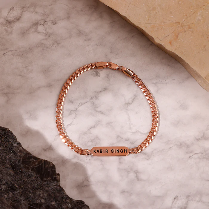 Rose Gold Personalised Cuban Bracelet for Him - Image 3