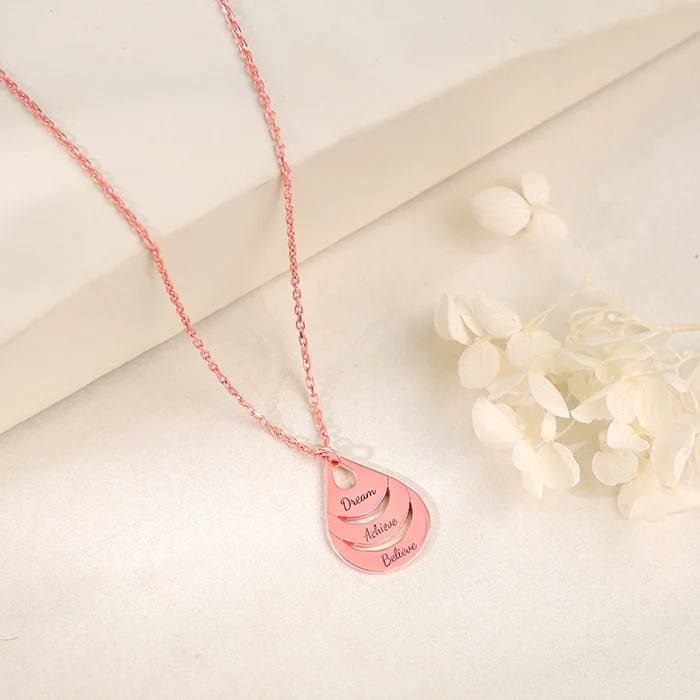 Rose Gold Personalised Dreamy Teardrop Pendant With Link Chain - Image 3