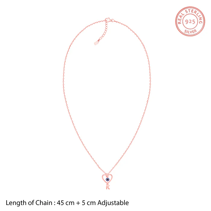 Rose Gold Personalised Evil Eye Heart Initial Pendant - Image 5
