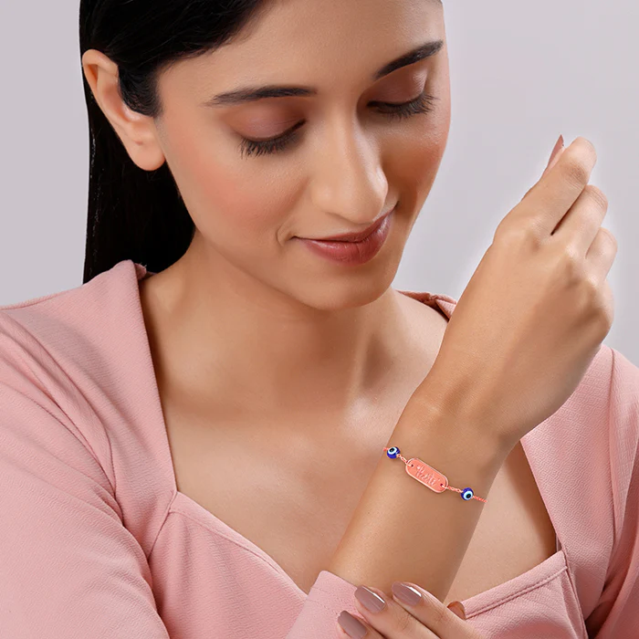 Rose Gold Personalised Evil Eye Name Bracelet - Image 3