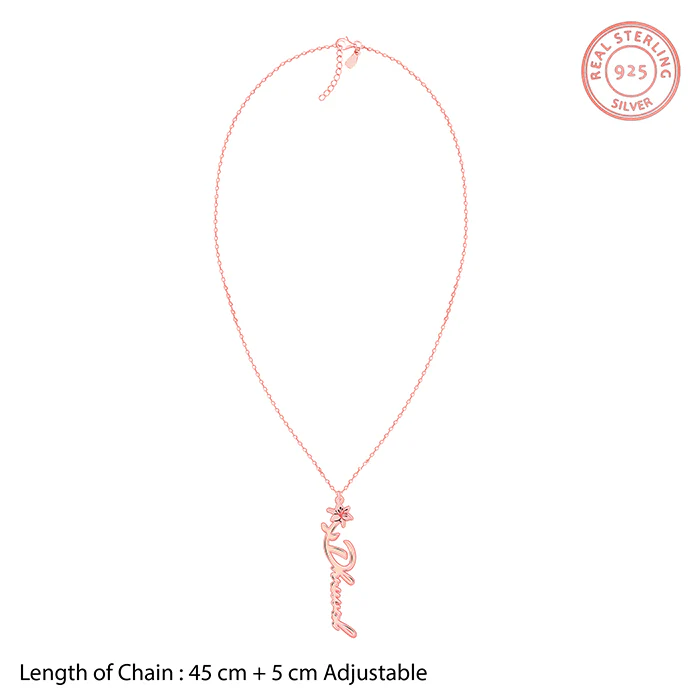 Rose Gold Personalised Flower Name Pendant with Link Chain - Image 6