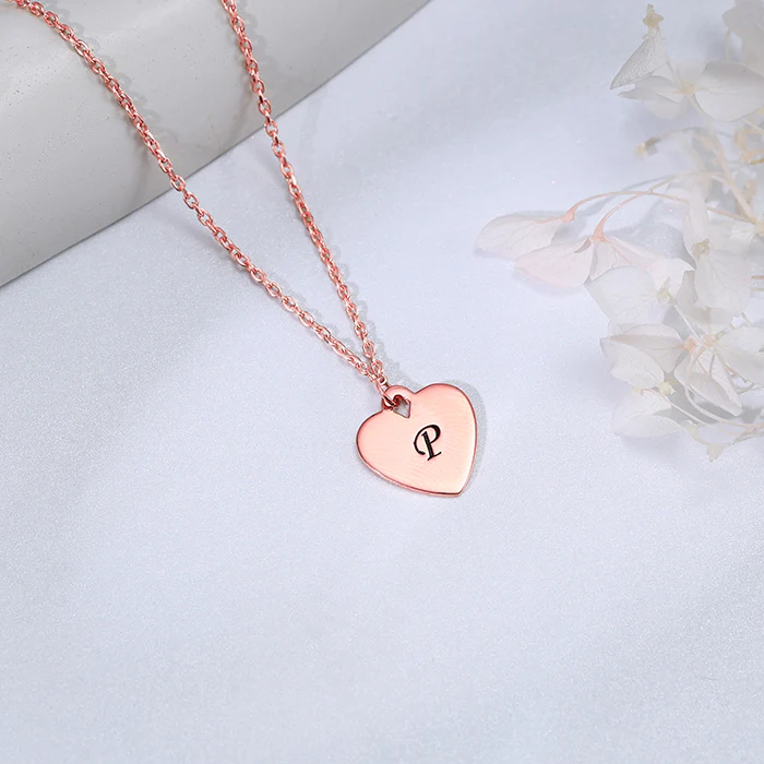 Rose Gold Personalised Heart Initial Pendant With Link Chain - Image 2