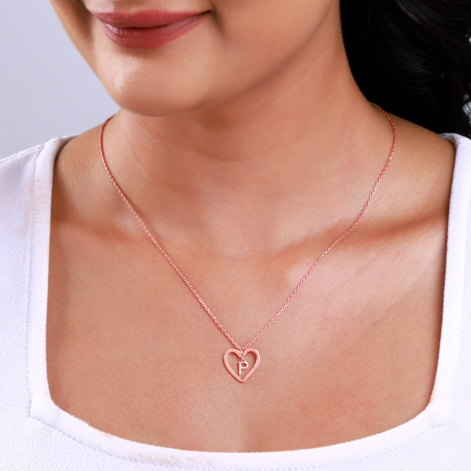 Rose Gold Personalised Heart of Initial Pendant - Image 3