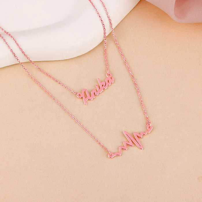 Rose Gold Personalised Heartbeat Layered Necklace - Image 2