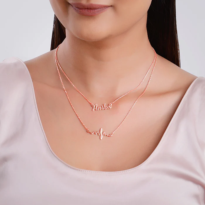 Rose Gold Personalised Heartbeat Layered Necklace - Image 3