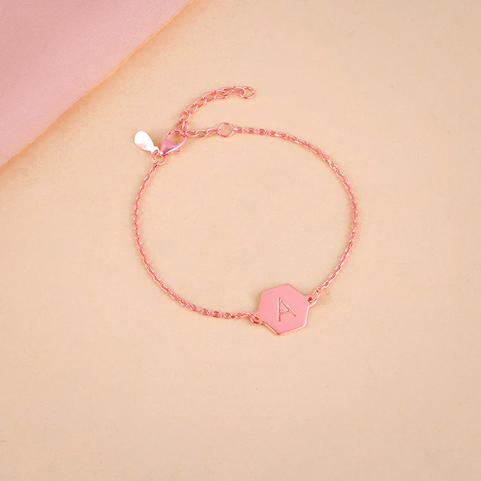 Rose Gold Personalised Hexagon Initial Bracelet - Image 2
