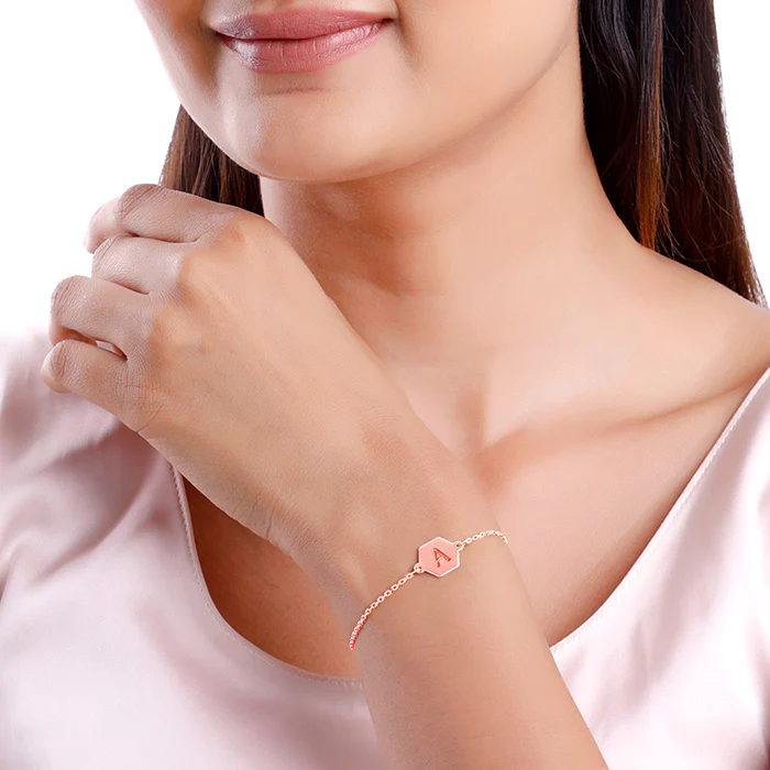 Rose Gold Personalised Hexagon Initial Bracelet - Image 3
