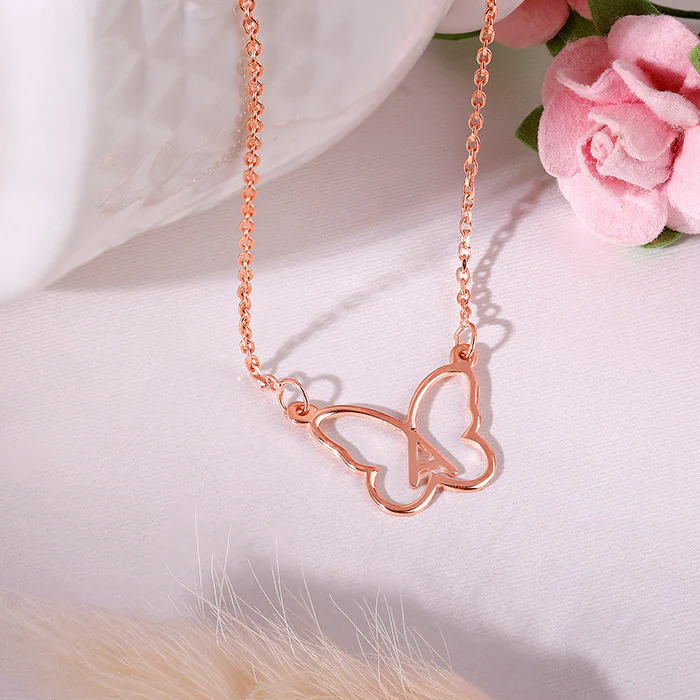 Rose Gold Personalised Like a Butterfly Necklace - Image 3