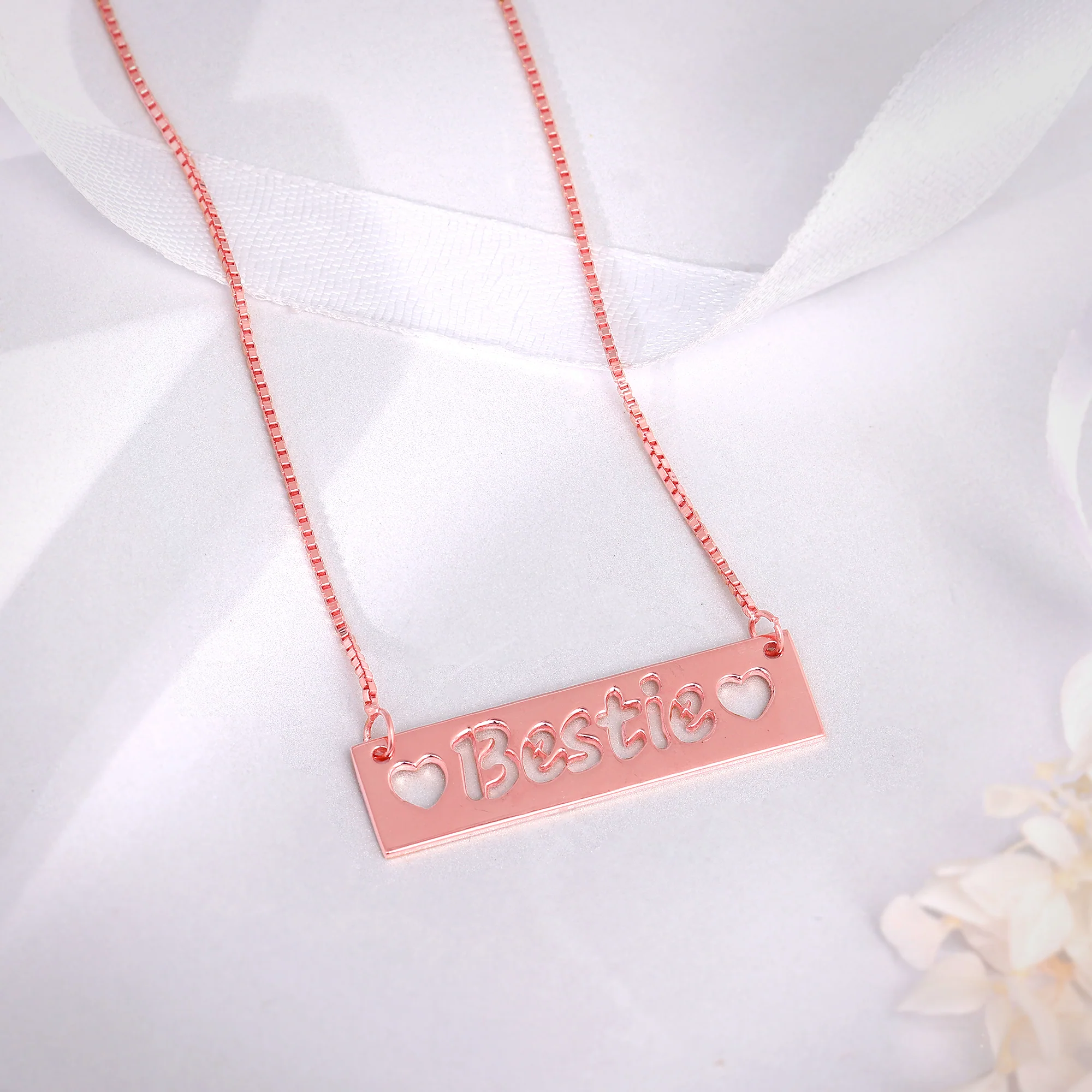 Rose Gold Personalised Name Engraved with Love Necklace - Image 3