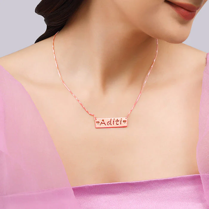Rose Gold Personalised Name Engraved with Love Necklace - Image 4