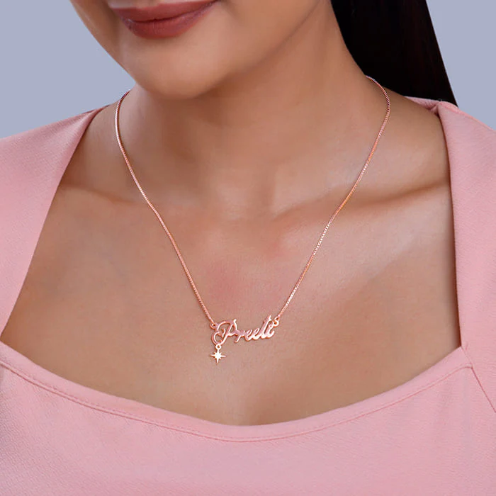 Rose Gold Personalised Name Star Charm Necklace - Image 3