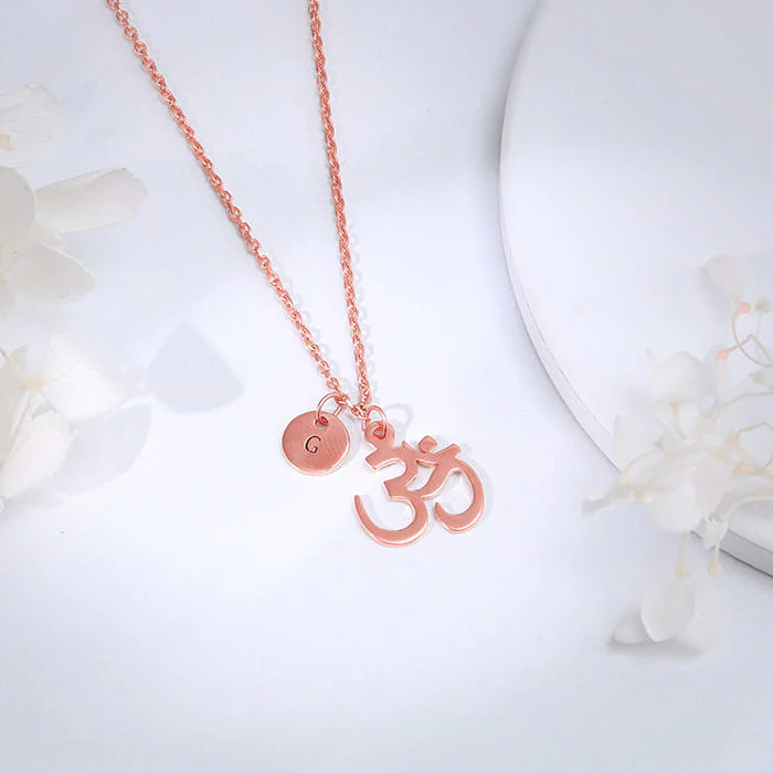 Rose Gold Personalised Om Pendant With Link Chain - Image 2