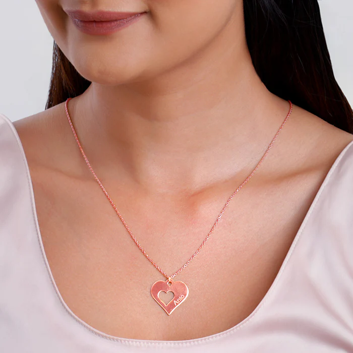 Rose Gold Personalised Shy Heart Pendant - Image 4
