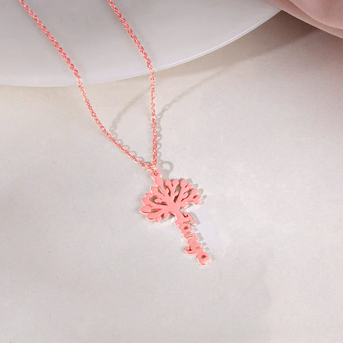 Rose Gold Personalised Tree of Names Pendant with Link Chain - Image 2