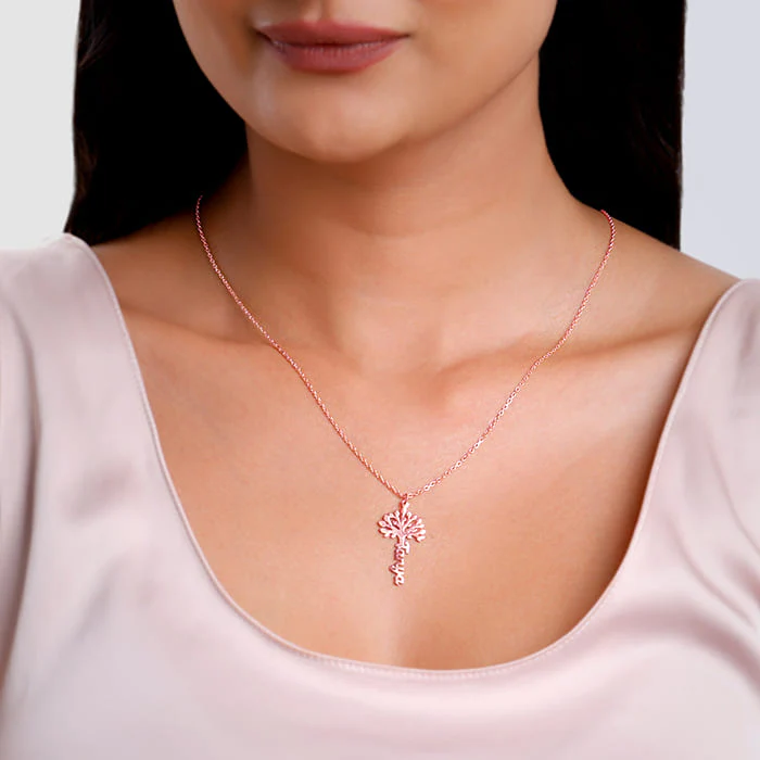 Rose Gold Personalised Tree of Names Pendant with Link Chain - Image 3