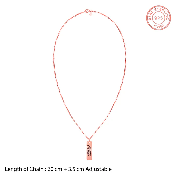 Rose Gold Personalised Vertical Bar Name Pendant with Box Chain For Him - Image 5
