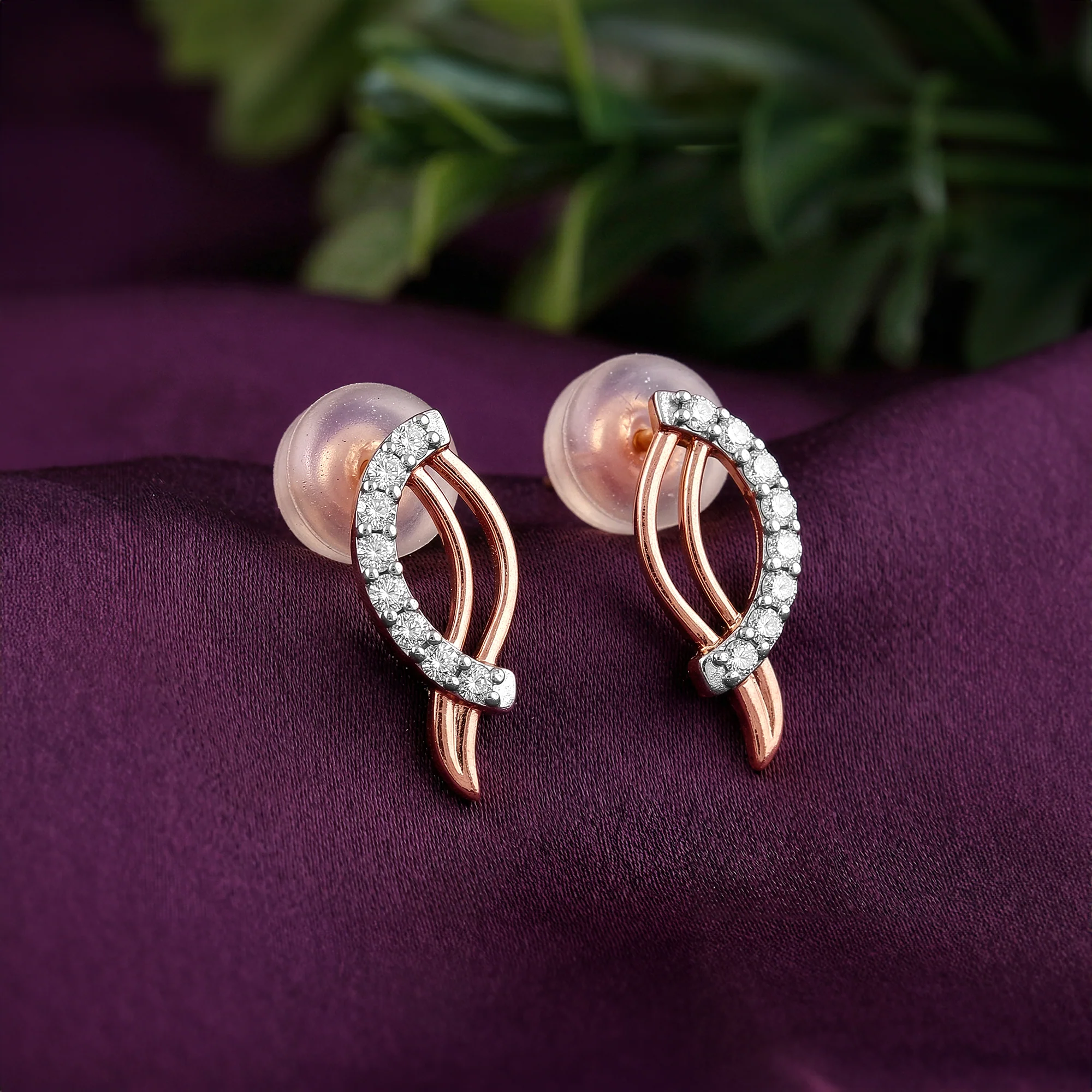 Rose Gold Petal Lab Grown Diamond Earrings - Image 2