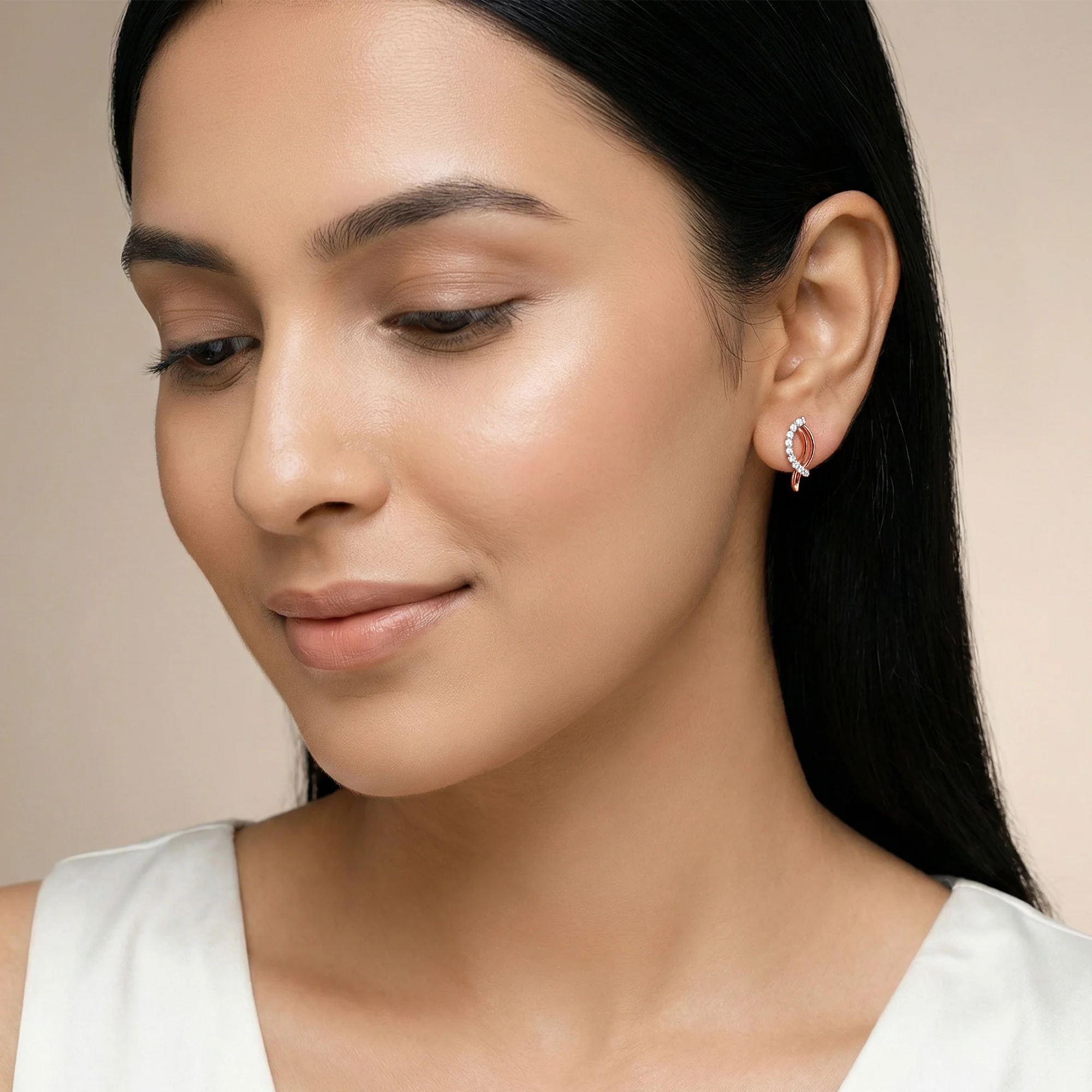 Rose Gold Petal Lab Grown Diamond Earrings - Image 3