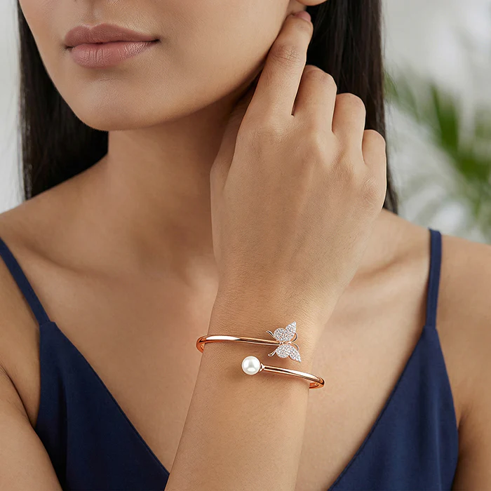 Rose Gold Pretty Flutter Cuff Bracelet - Image 3