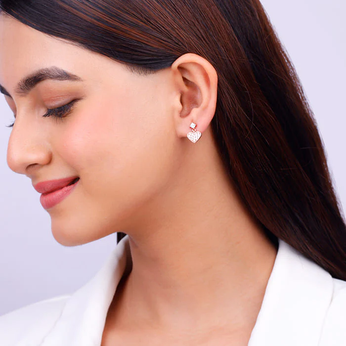 Rose Gold Pretty Heart Earrings - Image 3