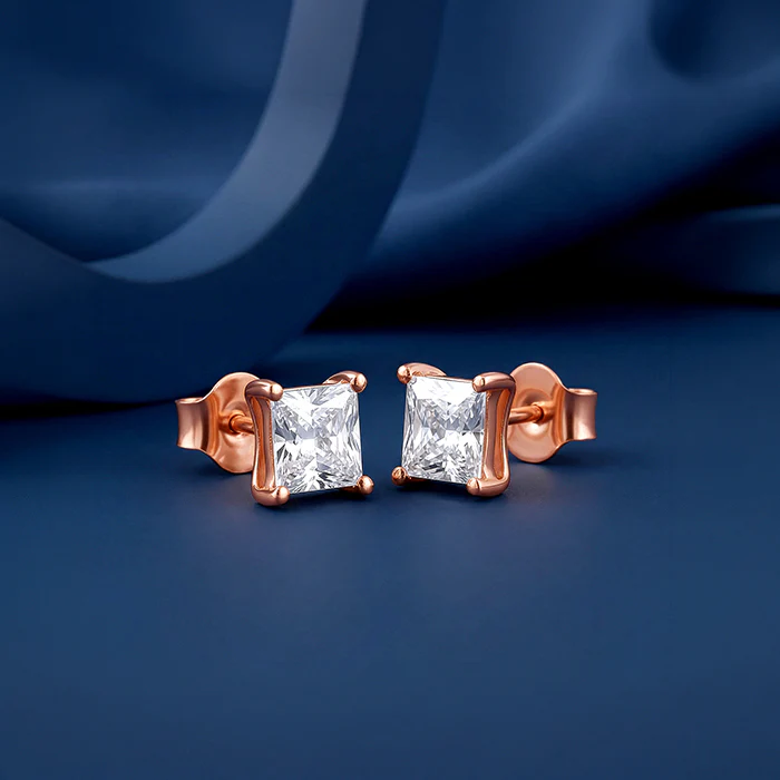 Rose Gold Princess Cut Zircon Studs - Image 2