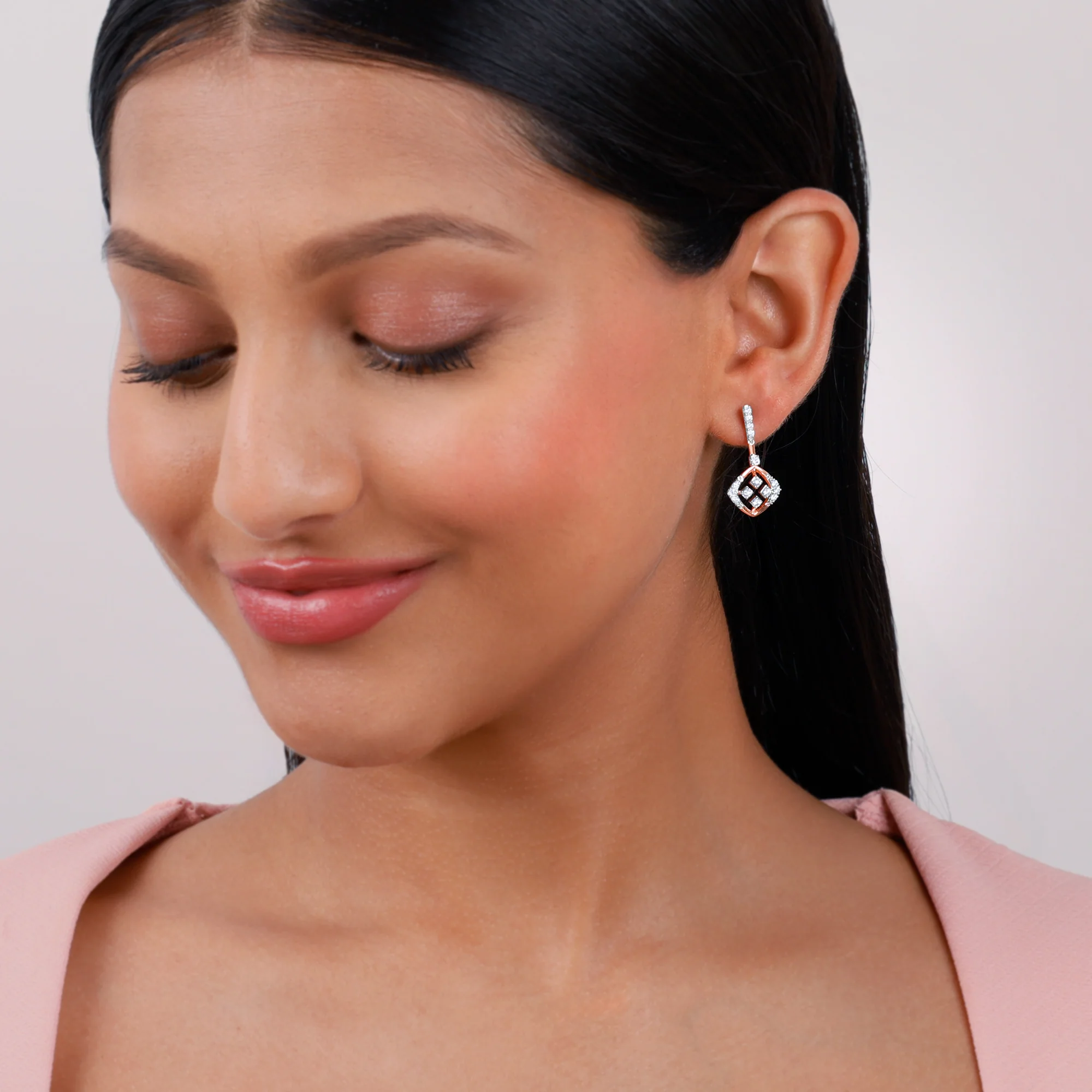 Rose Gold Quadra Muse Lab Grown Diamond Earrings - Image 3