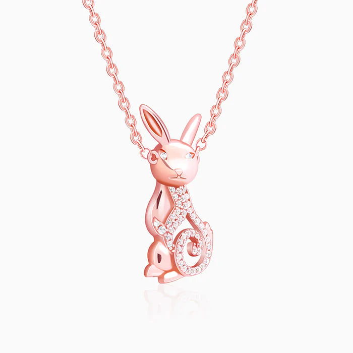 Rose Gold Rabbit Pendant With Link Chain - Image 4