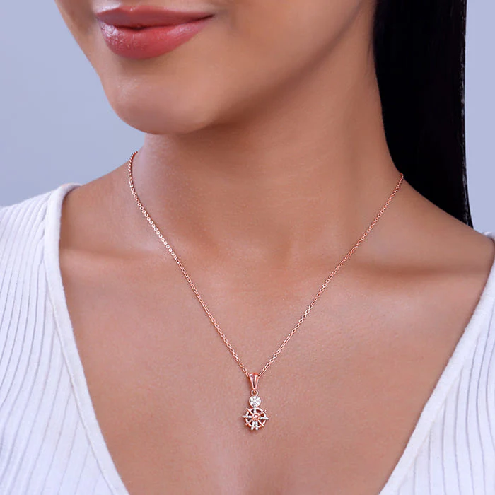 Rose Gold Radiant Wheel Pendant With Link Chain - Image 3