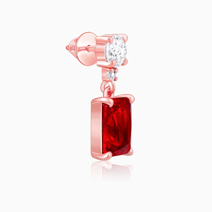 Rose Gold Red Baguette Earrings - Image 4