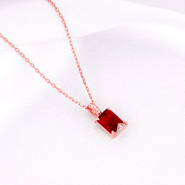 Rose Gold Red Baguette Pendant with Link  Chain - Image 2