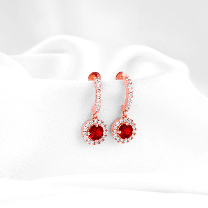 Rose Gold Red Drizzle Drop Earrings - Image 2