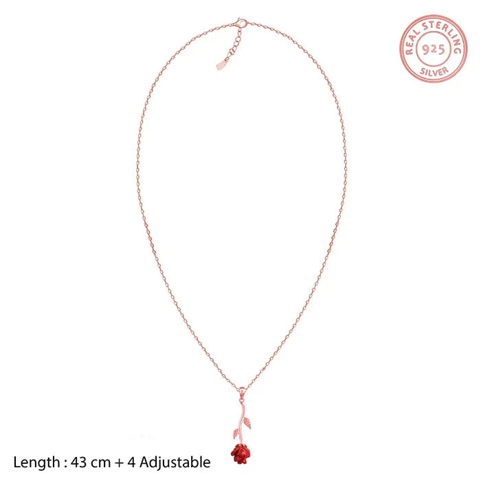 Rose Gold Red Rose Pendant with Link Chain - Image 6