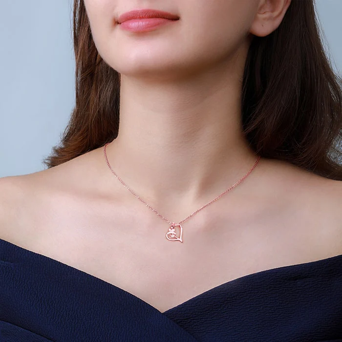 Rose Gold Rose In Heart Pendant with Link Chain - Image 3