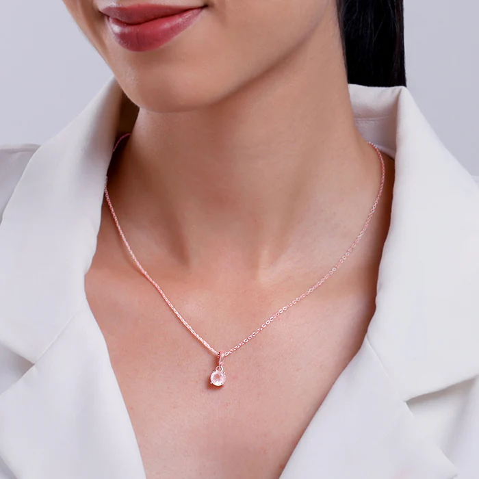 Rose Gold Rose Quartz Pendant With Link Chain - Image 3
