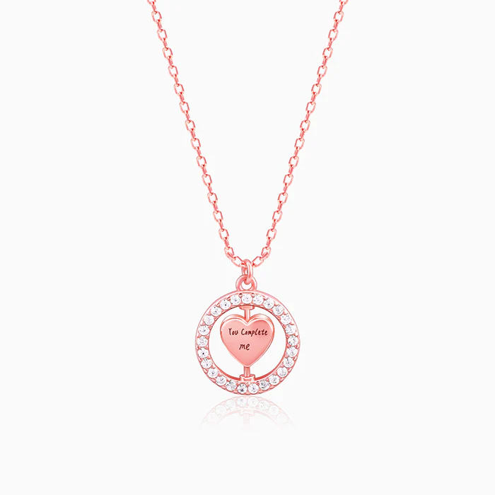 Rose Gold Rotatable You Complete Me Pendant With Link Chain - Image 2
