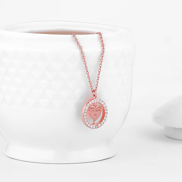 Rose Gold Rotatable You Complete Me Pendant With Link Chain - Image 3