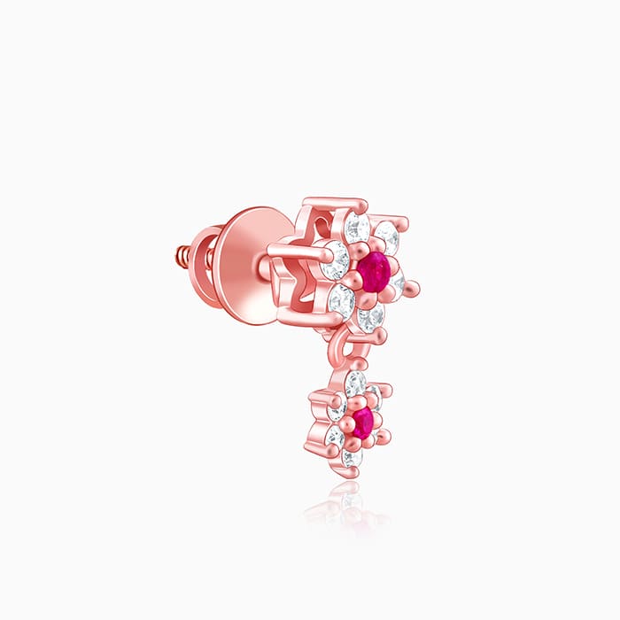 Rose Gold Royal Pink Floral Earrings - Image 4