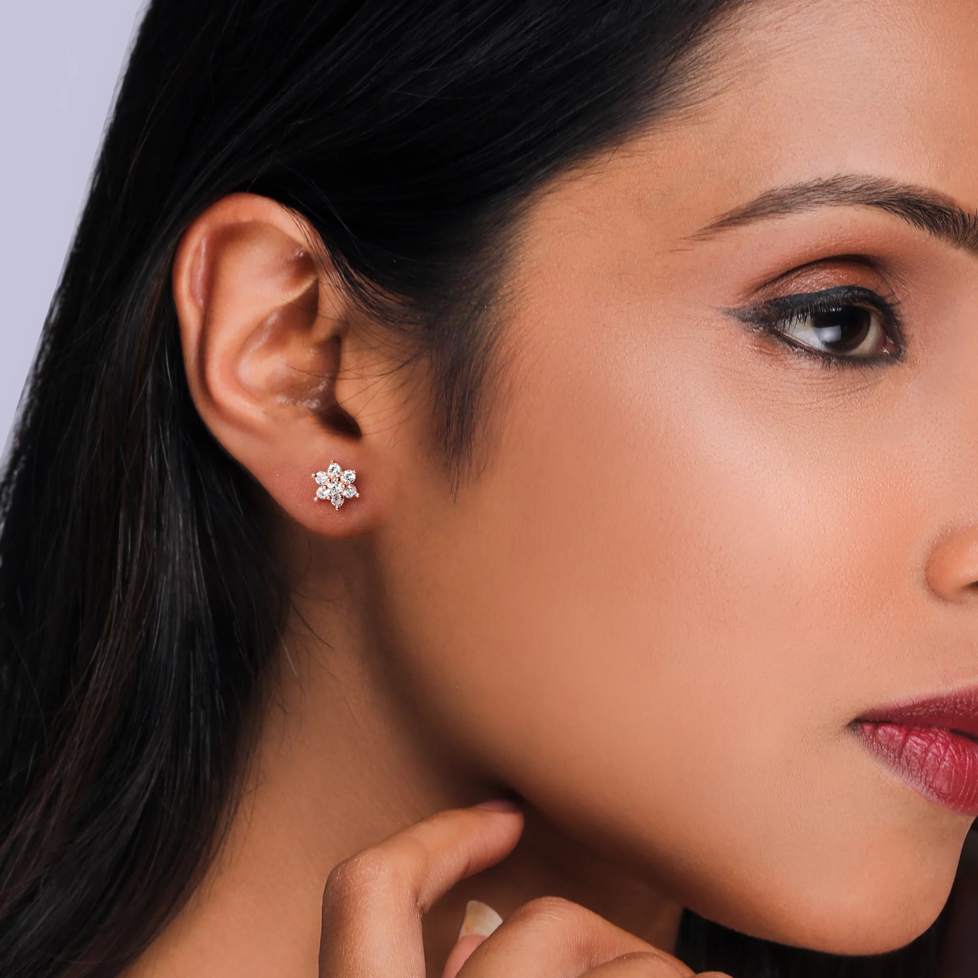 Rose Gold Shining Flower Studs - Image 3