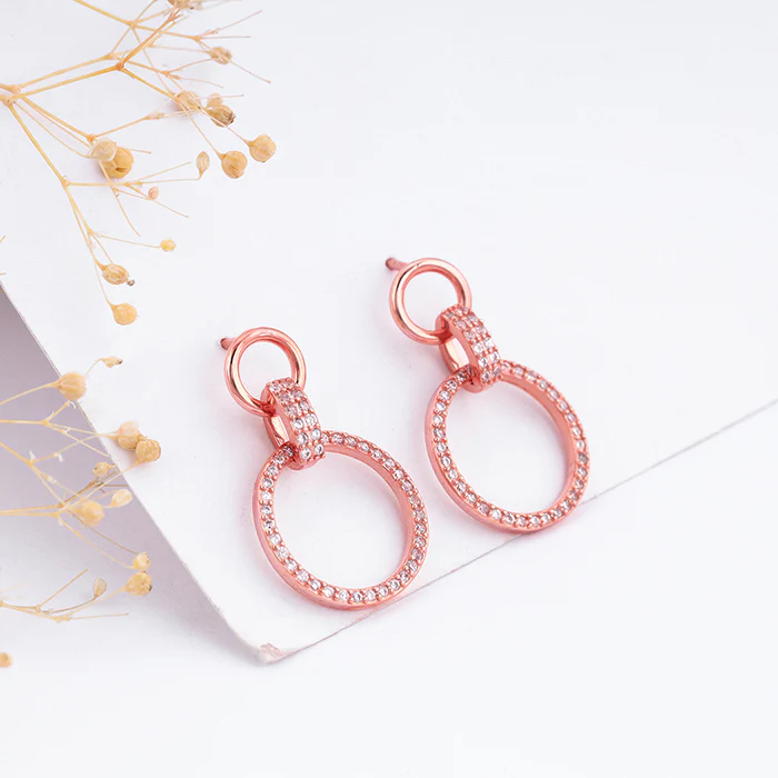 Rose Gold Shiny Drop Earrings - Image 2