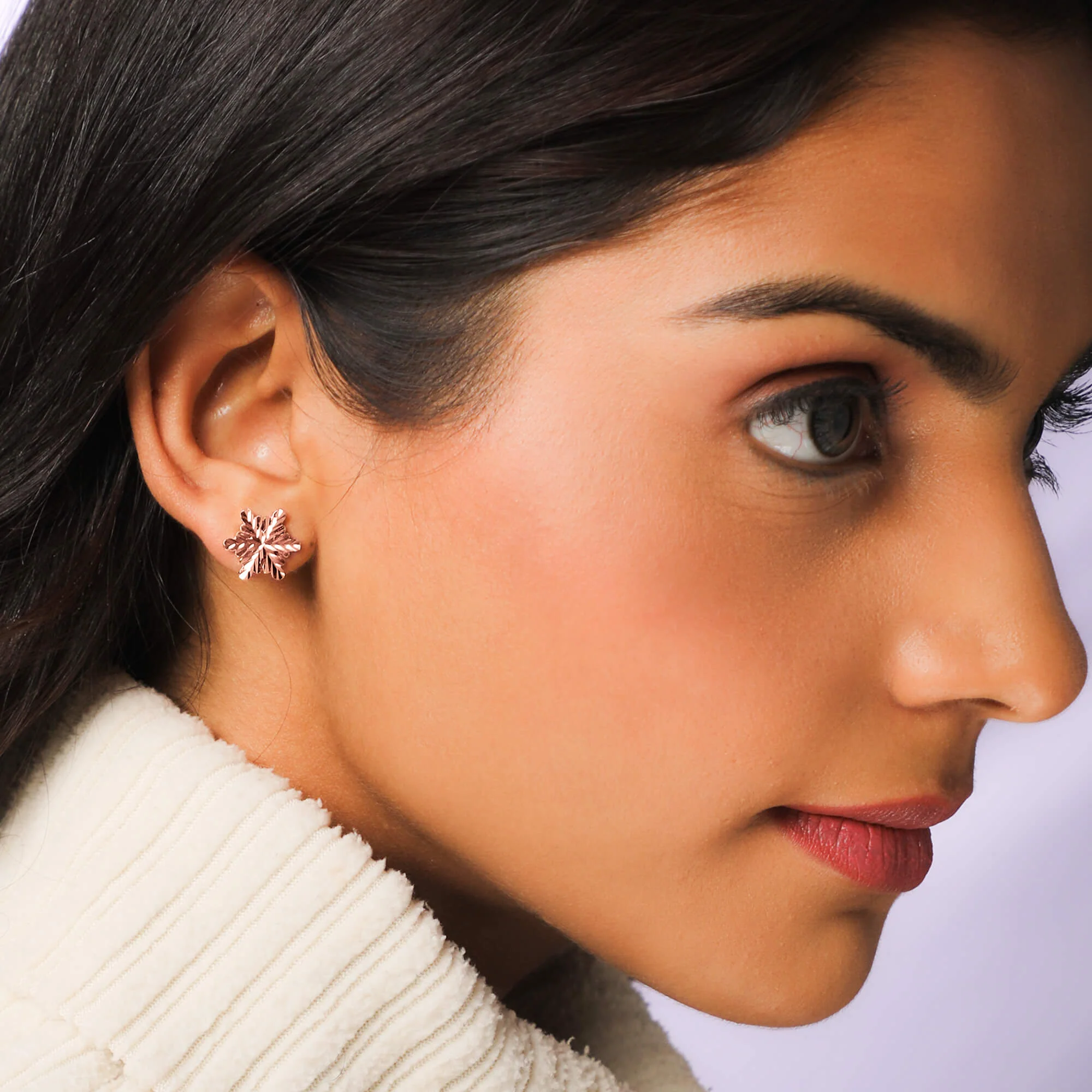 Rose Gold Snowflake Stud Earrings - Image 3