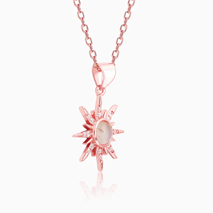 Rose Gold Solar Flare Pendant with Link Chain - Image 4