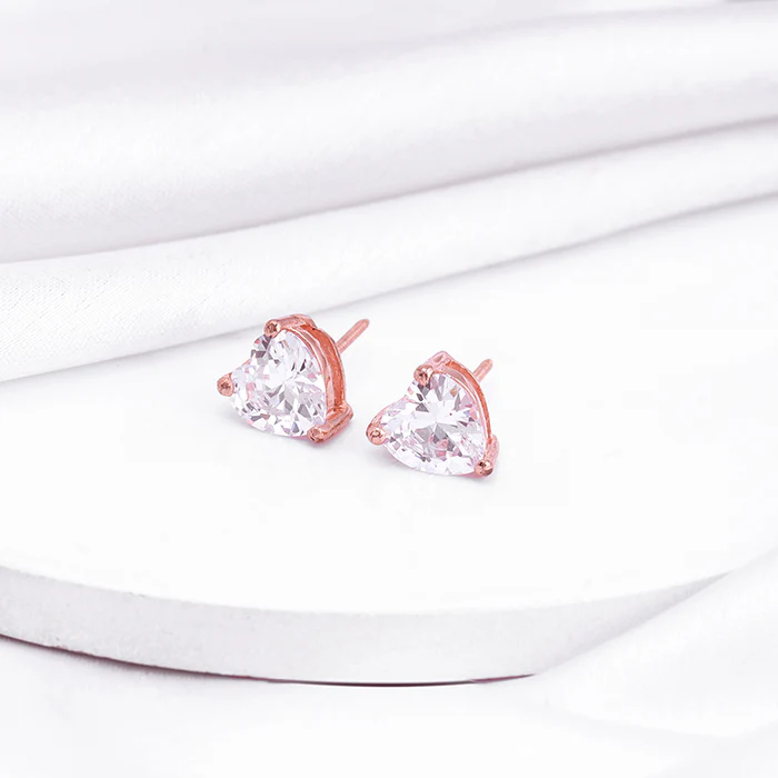 Rose Gold Solitaire Heart Studs - Image 2