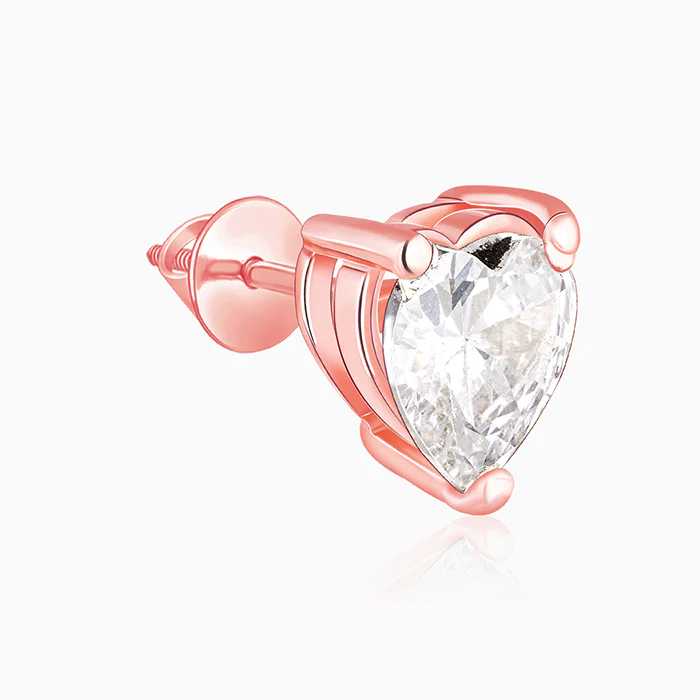 Rose Gold Solitaire Heart Studs - Image 4