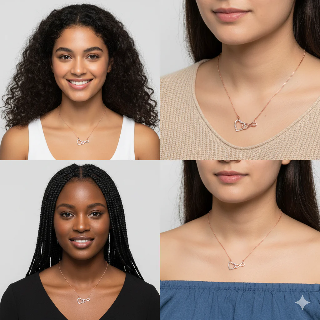 Rose Gold Sparkling Infinity Necklace - Image 4