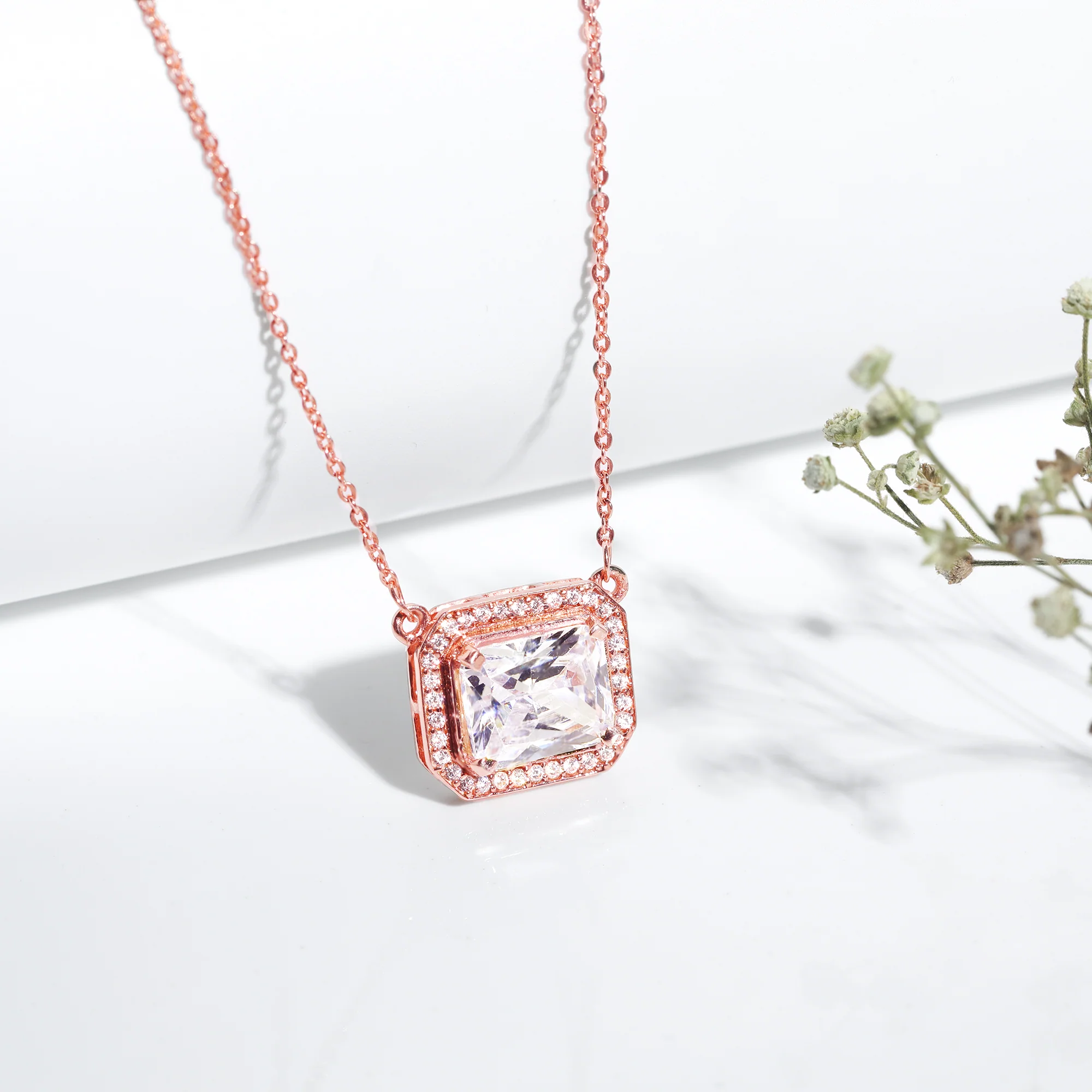 Rose Gold Studded Baguette  Necklace - Image 2