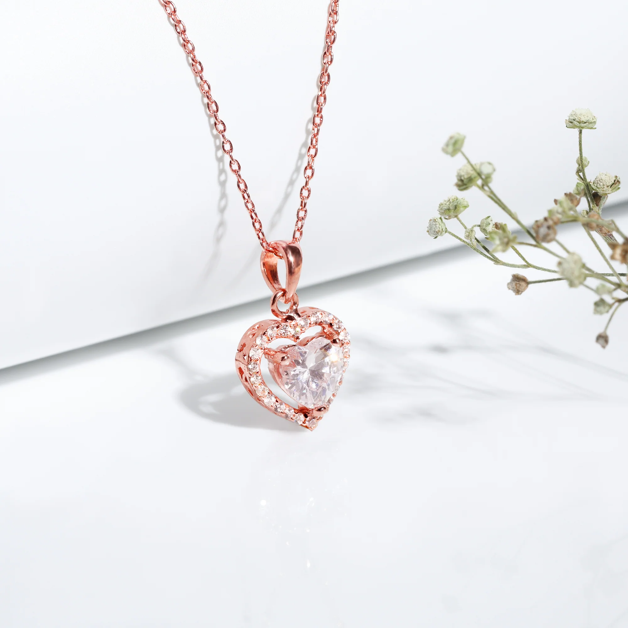 Rose Gold Studded Heart Pendant - Image 3
